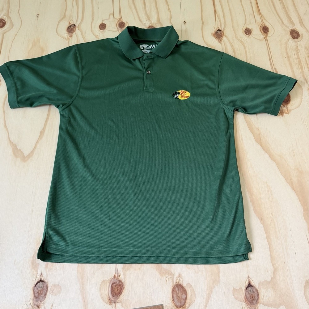 Bass Pro Shops Polo Shirt Green Embroidered Logo Short Sleeve Men Size Medium
